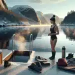 A calm ice bather in a norwegian fjord using cold water to boost health