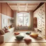 Lyst norsk barnerom med diy klatrevegg lesekrok tavlevegg og oppbevaringsbenk